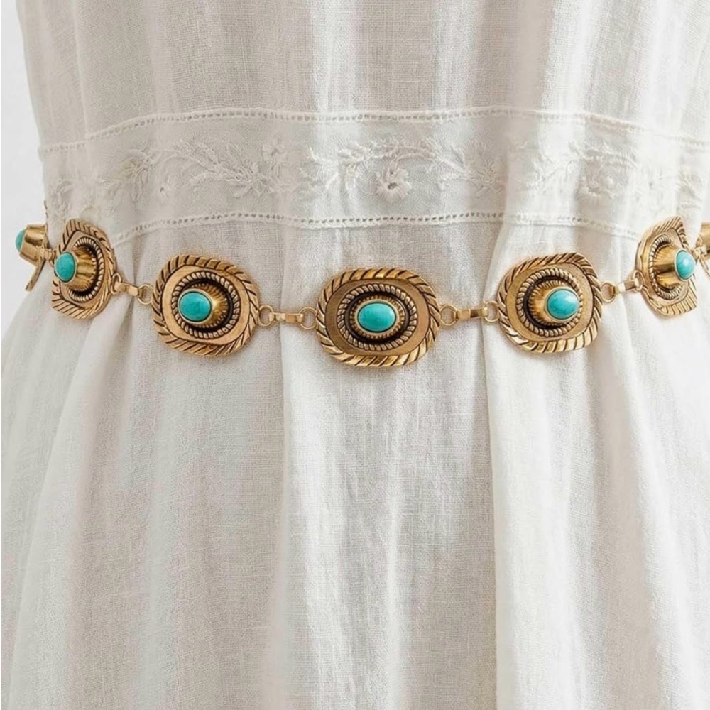 Western Turquoise Belt, Chain Belt New - Picture 3 of 4